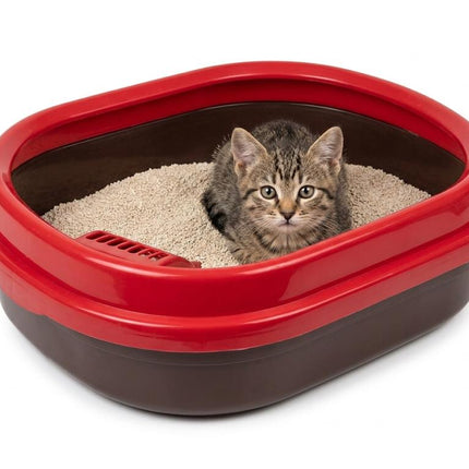 Ziggy Pupps Cat Cat Litter Box Tray with Scoop Triple Layer Easy Clean System 48x38x15cm Red