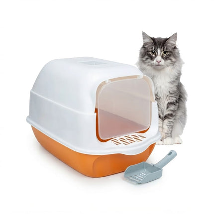 Ziggy Pupps Cat Cat Litter Box with Front Door and Scoop 50.5x34x33cm Enclosed Pet Toilet Orange