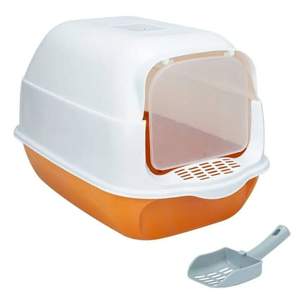 Ziggy Pupps Cat Cat Litter Box with Front Door and Scoop 50.5x34x33cm Enclosed Pet Toilet Orange