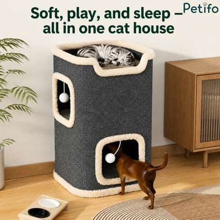 Ziggy Pupps Cat Cat Scratching Barrel and Tower  Multi-Level Cat Tree House with Resting Bed 35x35x60cm