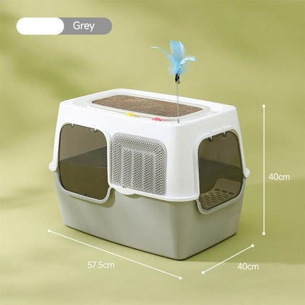 Ziggy Pupps Cat Cat Scratching Post And Cat Teaser Wand 2-in-1 Fully Enclosed Cat Litter Box Gray