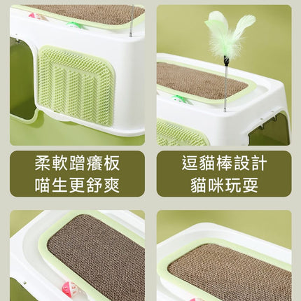 Ziggy Pupps Cat Cat Scratching Post And Cat Teaser Wand 2-in-1 Fully Enclosed Cat Litter Box Gray