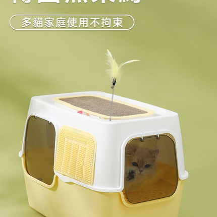 Ziggy Pupps Cat Cat Scratching Post And Cat Teaser Wand 2-in-1 Fully Enclosed Cat Litter Box Gray