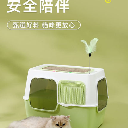Ziggy Pupps Cat Cat Scratching Post And Cat Teaser Wand 2-in-1 Fully Enclosed Cat Litter Box Gray