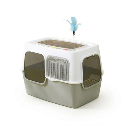 Ziggy Pupps Cat Cat Scratching Post And Cat Teaser Wand 2-in-1 Fully Enclosed Cat Litter Box Gray