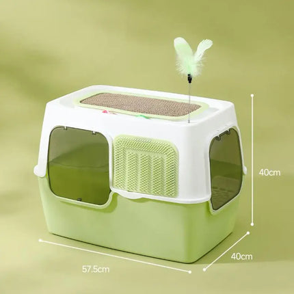 Ziggy Pupps Cat Cat Scratching Post And Cat Teaser Wand 2-in-1 Fully Enclosed Cat Litter Box Green