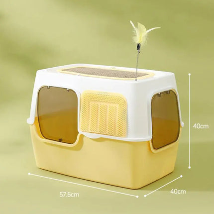 Ziggy Pupps Cat Cat Scratching Post And Cat Teaser Wand 2-in-1 Fully Enclosed Cat Litter Box Yellow