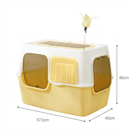 Ziggy Pupps Cat Cat Scratching Post And Cat Teaser Wand 2-in-1 Fully Enclosed Cat Litter Box Yellow