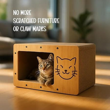 Ziggy Pupps Cat Corrugated Cardboard Cat Scratching House With Wood Frame And Cute Cat Face Cutout