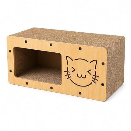 Ziggy Pupps Cat Corrugated Cardboard Cat Scratching House With Wood Frame And Cute Cat Face Cutout