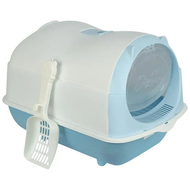 Ziggy Pupps Cat Enclosed Cat Litter Box with High Sides 33×46×35 cm Blue
