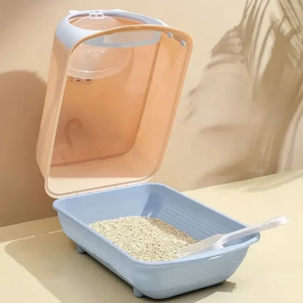 Ziggy Pupps Cat Enclosed Cat Litter Box with High Sides 33×46×35 cm Peach And Greyish Blue