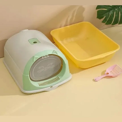 Ziggy Pupps Cat Enclosed Cat Litter Box with High Sides 33×46×35 cm Peach And Greyish Blue