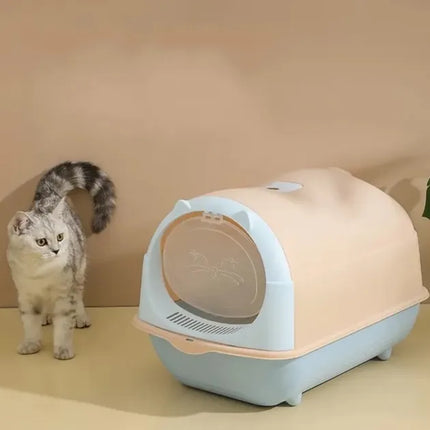 Ziggy Pupps Cat Enclosed Cat Litter Box with High Sides 33×46×35 cm Peach And Greyish Blue