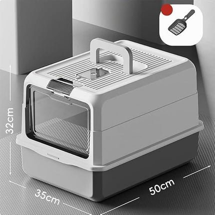 Ziggy Pupps Cat Enclosed Cat Litter Box with Scoop Odor Control Design 50 × 35 cm Grey