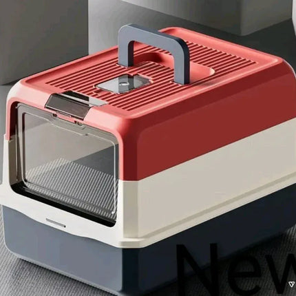 Ziggy Pupps Cat Enclosed Cat Litter Box with Scoop Odor Control Design 50 × 35 cm Red