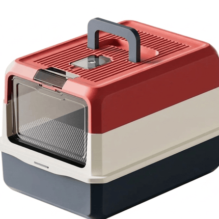 Ziggy Pupps Cat Enclosed Cat Litter Box with Scoop Odor Control Design 50 × 35 cm Red