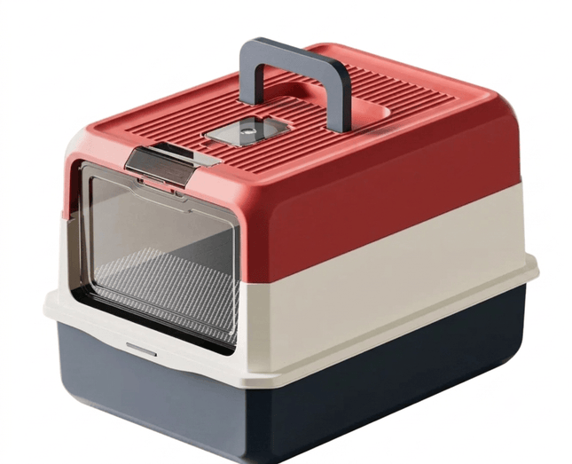Ziggy Pupps Cat Enclosed Cat Litter Box with Scoop Odor Control Design 50 × 35 cm Red