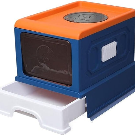 Ziggy Pupps Cat Foldable Enclosed Cat Litter Box with Pull-Out Drawer 50x38x36cm Covered Pet Toilet Blue