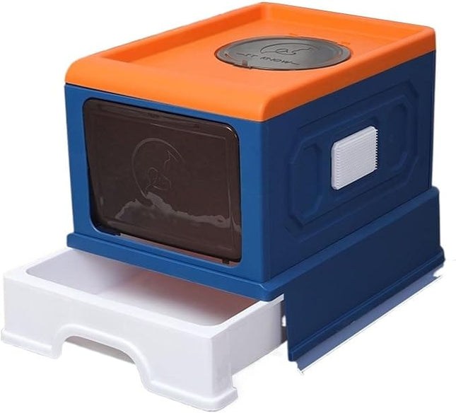 Ziggy Pupps Cat Foldable Enclosed Cat Litter Box with Pull-Out Drawer 50x38x36cm Covered Pet Toilet Blue