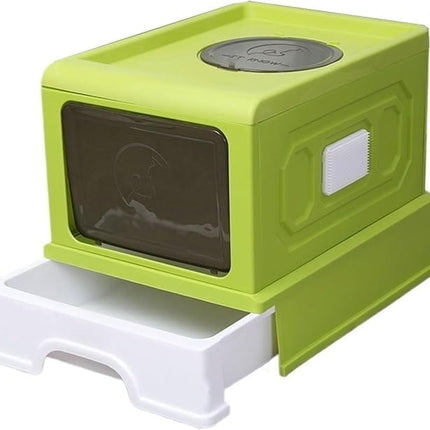 Ziggy Pupps Cat Foldable Enclosed Cat Litter Box with Pull-Out Drawer 50x38x36cm Covered Pet Toilet Green