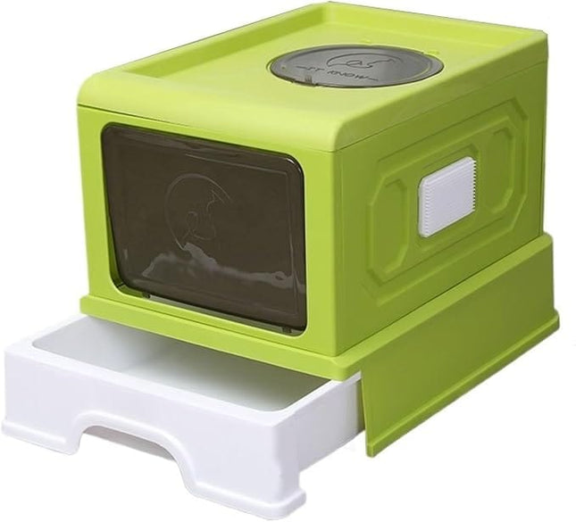 Ziggy Pupps Cat Foldable Enclosed Cat Litter Box with Pull-Out Drawer 50x38x36cm Covered Pet Toilet Green
