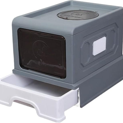 Ziggy Pupps Cat Foldable Enclosed Cat Litter Box with Pull-Out Drawer 50x38x36cm Covered Pet Toilet Grey