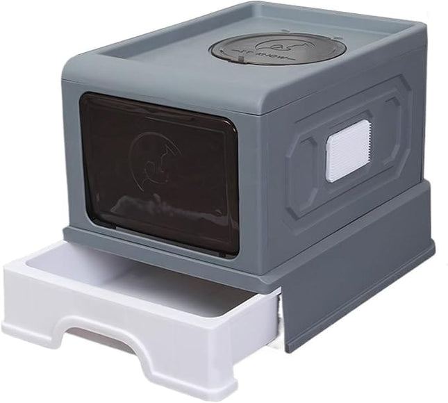 Ziggy Pupps Cat Foldable Enclosed Cat Litter Box with Pull-Out Drawer 50x38x36cm Covered Pet Toilet Grey