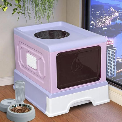 Ziggy Pupps Cat Foldable Enclosed Cat Litter Box with Pull-Out Drawer 50x38x36cm Covered Pet Toilet Pink