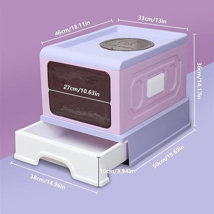 Ziggy Pupps Cat Foldable Enclosed Cat Litter Box with Pull-Out Drawer 50x38x36cm Covered Pet Toilet Pink