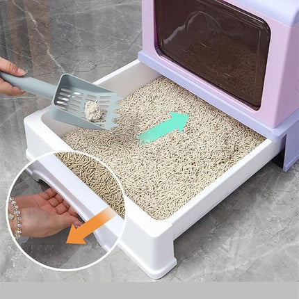Ziggy Pupps Cat Foldable Enclosed Cat Litter Box with Pull-Out Drawer 50x38x36cm Covered Pet Toilet Pink