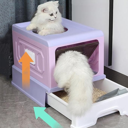 Ziggy Pupps Cat Foldable Enclosed Cat Litter Box with Pull-Out Drawer 50x38x36cm Covered Pet Toilet Pink