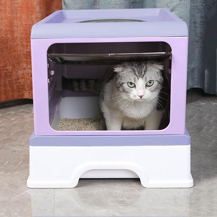 Ziggy Pupps Cat Foldable Enclosed Cat Litter Box with Pull-Out Drawer 50x38x36cm Covered Pet Toilet Pink