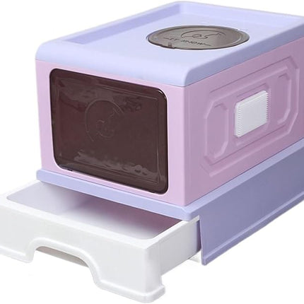 Ziggy Pupps Cat Foldable Enclosed Cat Litter Box with Pull-Out Drawer 50x38x36cm Covered Pet Toilet Pink