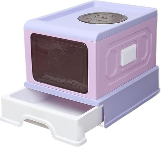 Ziggy Pupps Cat Foldable Enclosed Cat Litter Box with Pull-Out Drawer 50x38x36cm Covered Pet Toilet Pink