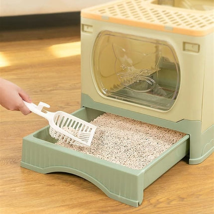 Ziggy Pupps Cat Foldable Enclosed Cat Litter Box with Pull-Out Drawer and Scoop Size 51 × 38 × 41 cm Blue