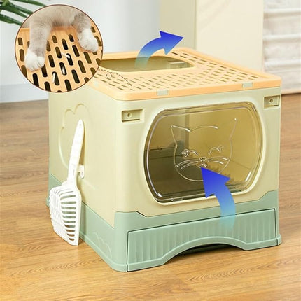 Ziggy Pupps Cat Foldable Enclosed Cat Litter Box with Pull-Out Drawer and Scoop Size 51 × 38 × 41 cm Blue