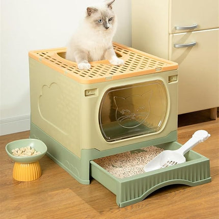 Ziggy Pupps Cat Foldable Enclosed Cat Litter Box with Pull-Out Drawer and Scoop Size 51 × 38 × 41 cm Blue