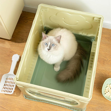 Ziggy Pupps Cat Foldable Enclosed Cat Litter Box with Pull-Out Drawer and Scoop Size 51 × 38 × 41 cm Blue