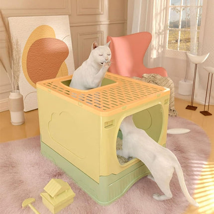 Ziggy Pupps Cat Foldable Enclosed Cat Litter Box with Pull-Out Drawer and Scoop Size 51 × 38 × 41 cm Blue