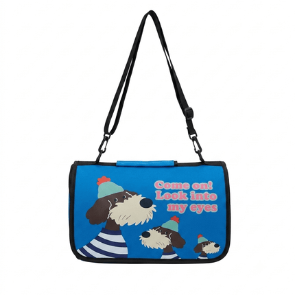 Ziggy Pupps Cat Foldable Soft Sided Cat Travel Carrier Bag Blue Dog Print Size 36 × 20 × 20 cm
