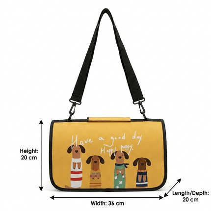 Ziggy Pupps Cat Foldable Soft Sided Cat Travel Carrier Bag Yellow Happy Puppy Design Size 36 × 20 × 20 cm