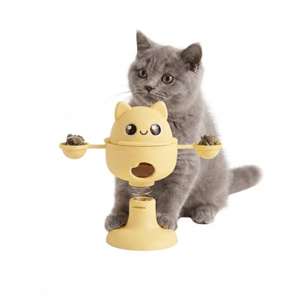 Ziggy Pupps Cat Funny Cat Teaser Toy  Interactive Treat Dispensing Toy with Strong Suction Cup Yellow