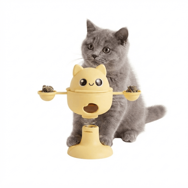 Ziggy Pupps Cat Funny Cat Teaser Toy  Interactive Treat Dispensing Toy with Strong Suction Cup Yellow