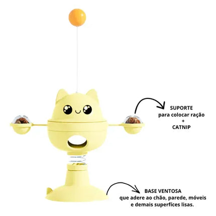 Ziggy Pupps Cat Funny Cat Teaser Toy  Interactive Treat Dispensing Toy with Strong Suction Cup Yellow