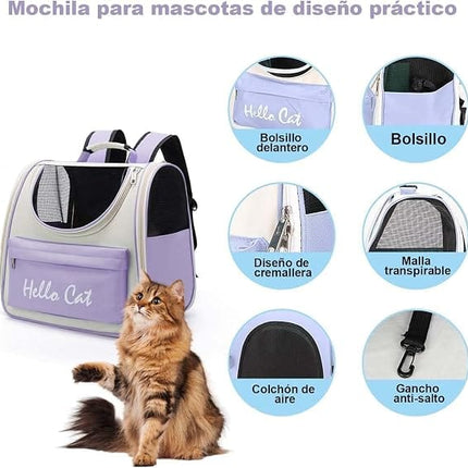 Ziggy Pupps Cat Hello Cat Breathable Travel Pet Backpack Carrier Purple