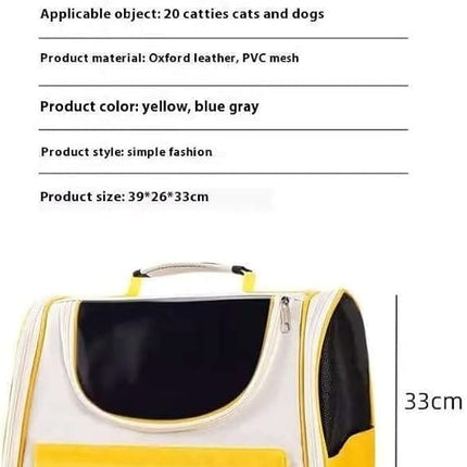 Ziggy Pupps Cat Hello Cat Breathable Travel Pet Backpack Carrier Yellow