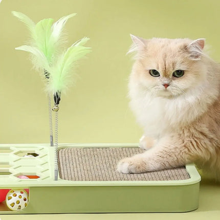 Ziggy Pupps Cat Interactive 3 in 1 Cat Toy  Scratching Pad Puzzle Box and Feather Teaser Set Green