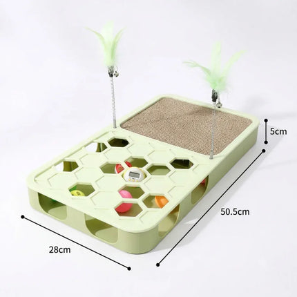 Ziggy Pupps Cat Interactive 3 in 1 Cat Toy  Scratching Pad Puzzle Box and Feather Teaser Set Green