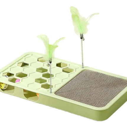Ziggy Pupps Cat Interactive 3 in 1 Cat Toy  Scratching Pad Puzzle Box and Feather Teaser Set Green